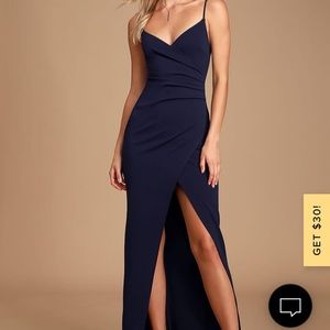 Navy Blue Ruched Surplice Maxi Dress